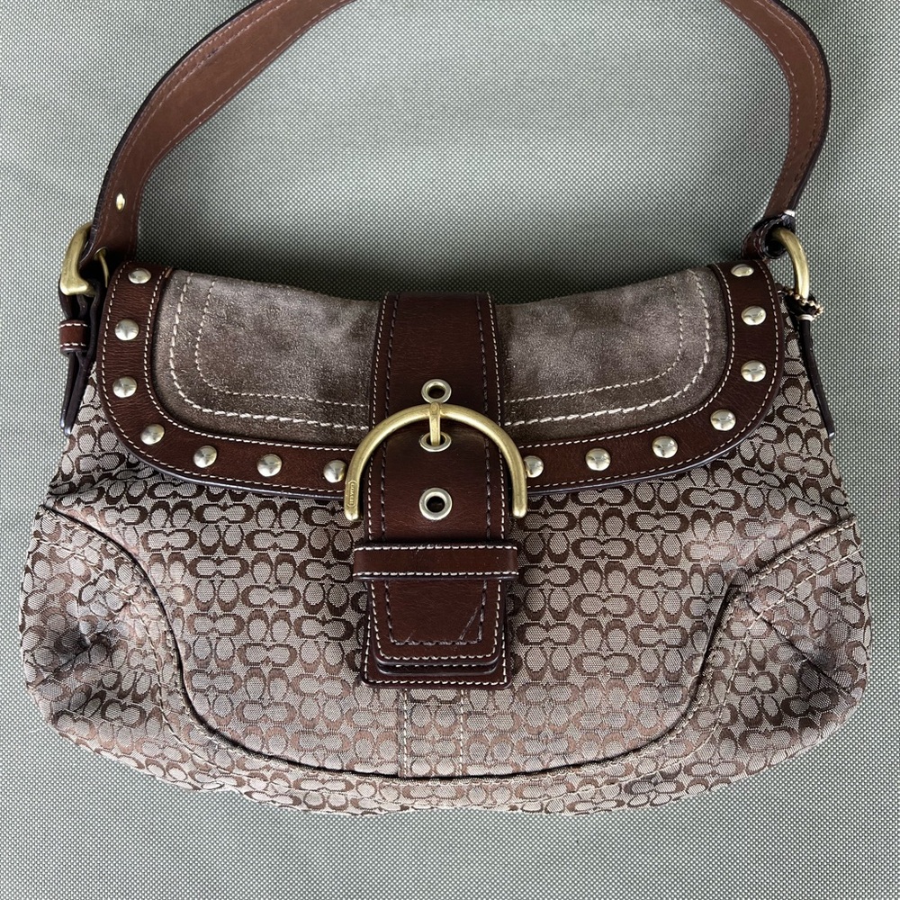 Coach Vintage Signature Soho Studded Brown Suede F11Rare Y2K Buckle Flap F11534 - Picture 7 of 10